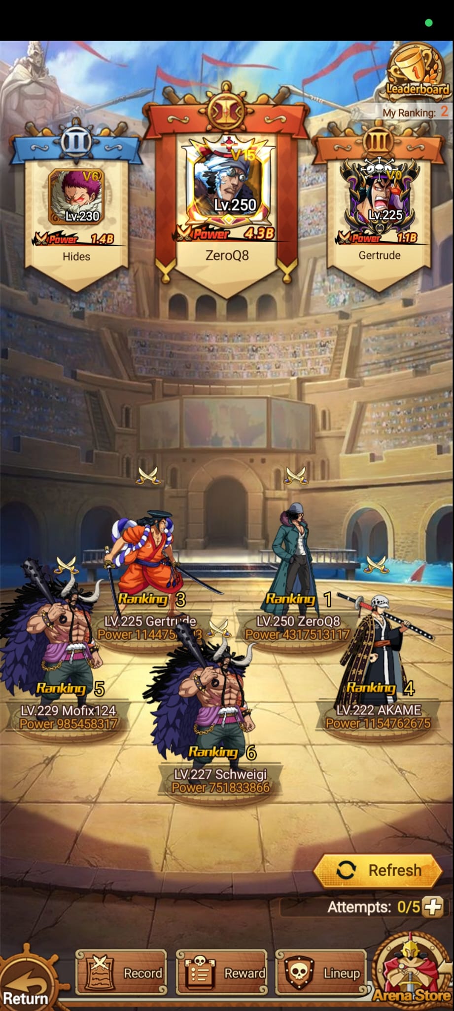 Pantalla Arena de One Piece Idle Pirate