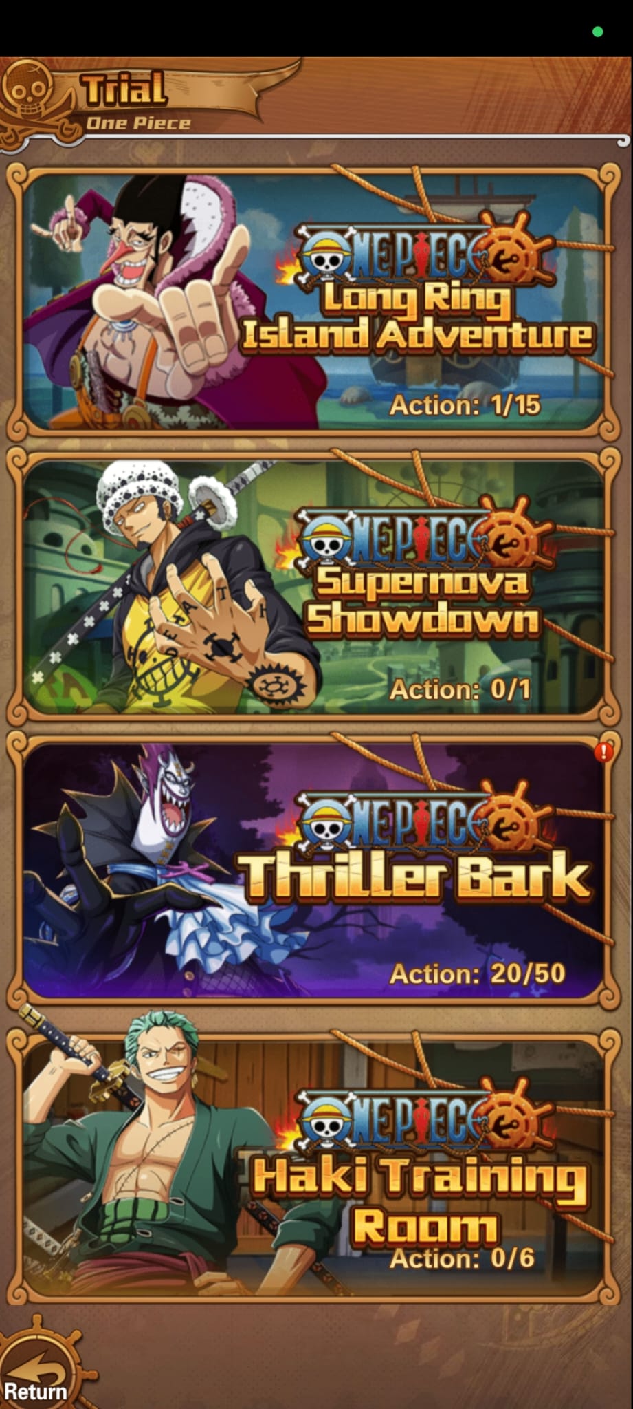 Pantalla Trial de One Piece Idle Pirate