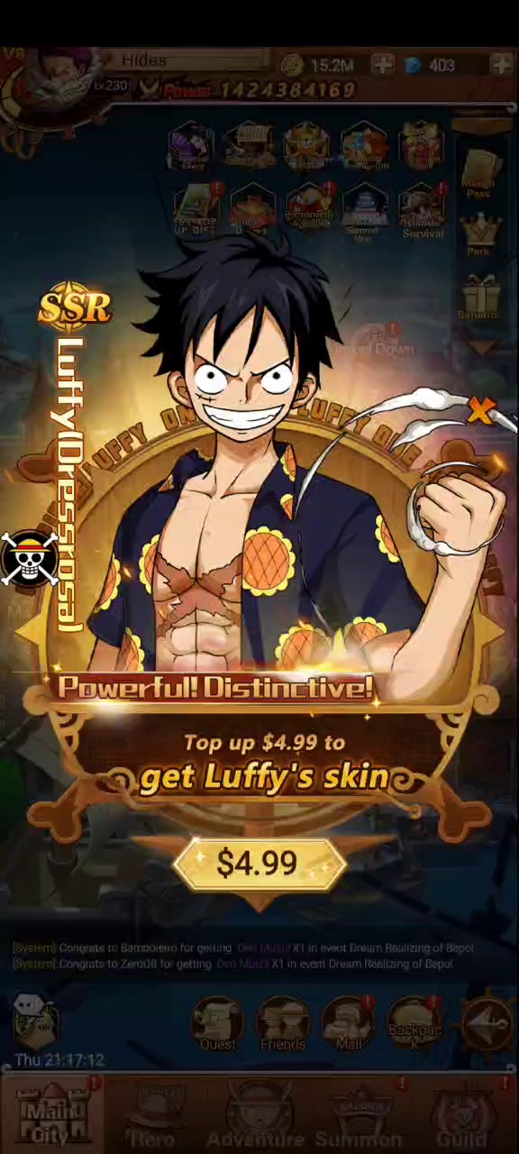 Oferta de skin de Luffy