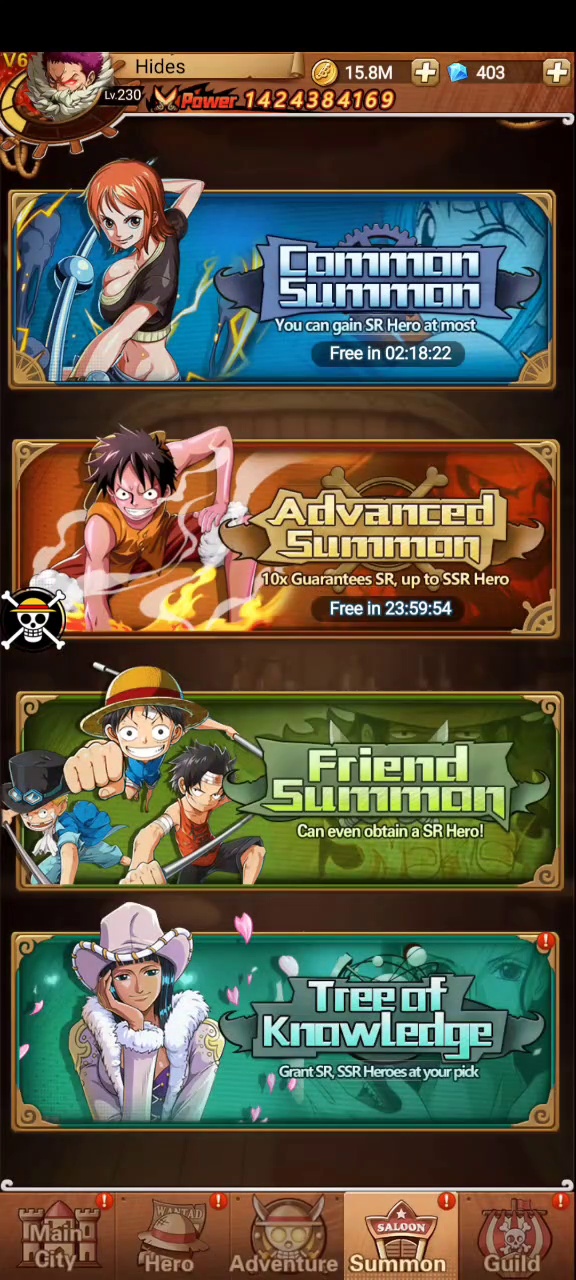 Menú de Summon